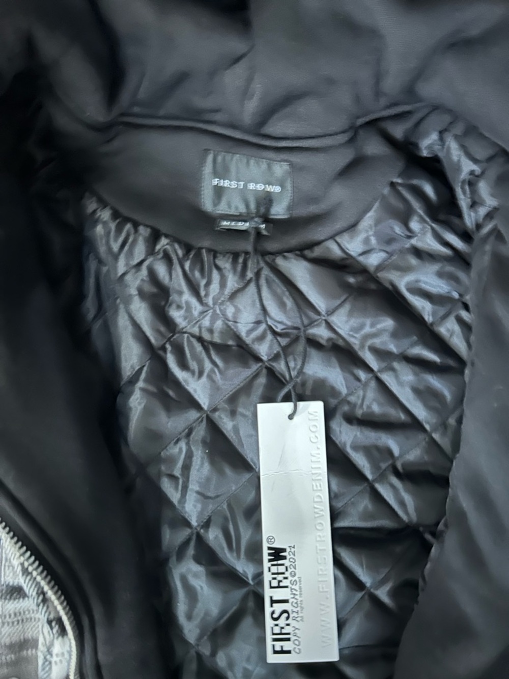 FIRST ROW-Gray Plaid Hooded Jacket with Graphic Patches NWT 🔥 - Picture 3 of 7